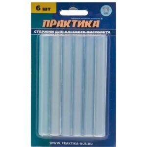 Клей для клеевого пистолета ПРАКТИКА белый, прозрачный, 11 х 100 мм, 6шт / блистер (641-589)